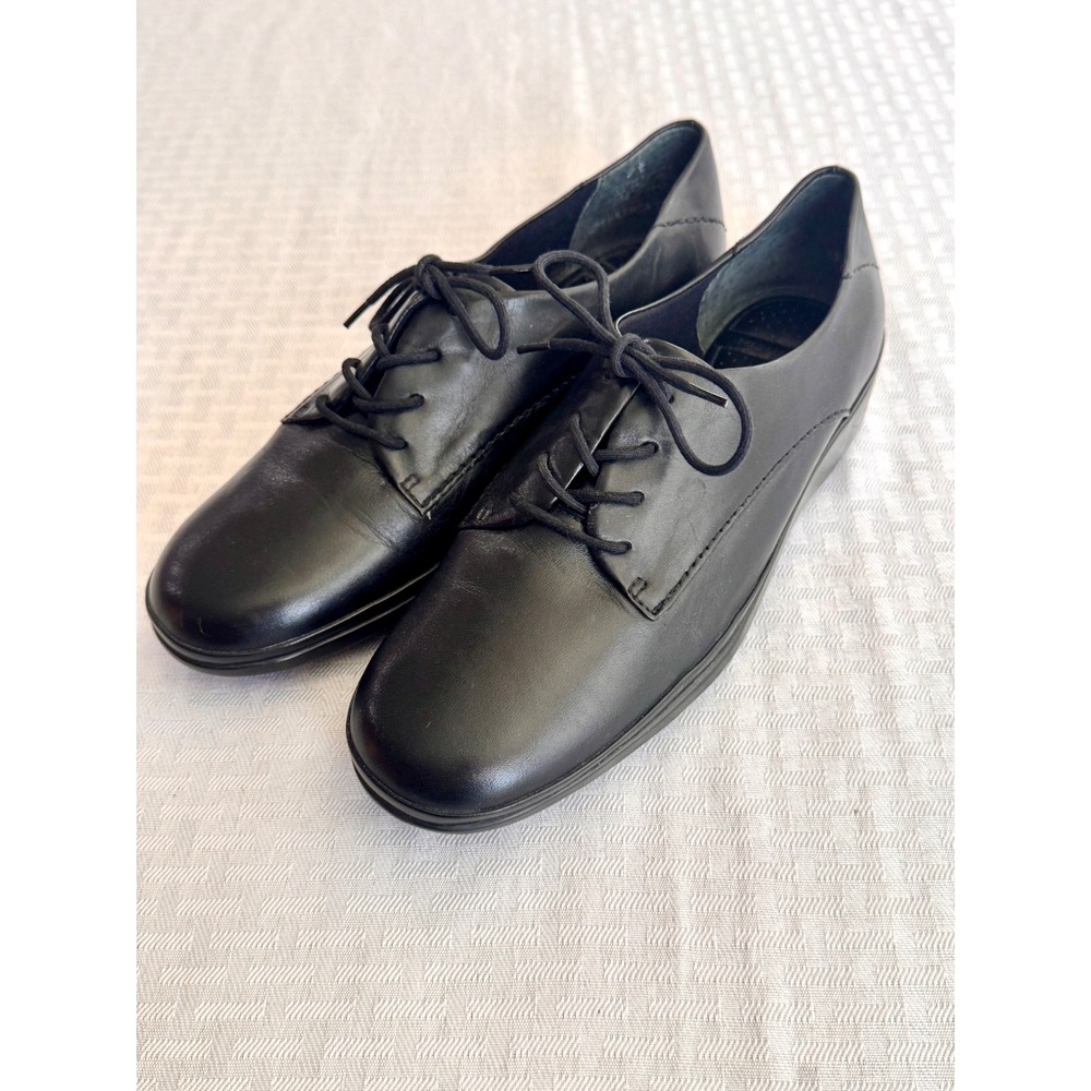 Easy Spirit Women Black Leather Lace Up Oxford Comfort Shoes 7.5 Wl ESFREENEASY